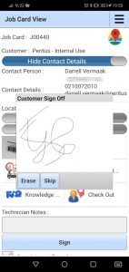 Customer signs off on the Job Card - no more searching for proof of delivery